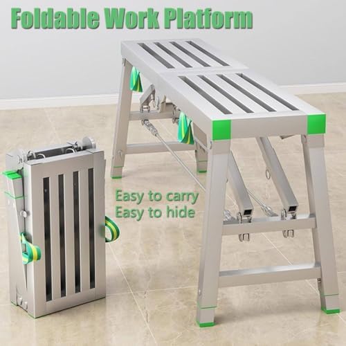 Folding Work Platform & Scaffold Ladder - Height Adjustable Steel Scaffolding Equipment, 800 lbs Capacity, Portable Ladder Stool & Work Bench for Home Use
