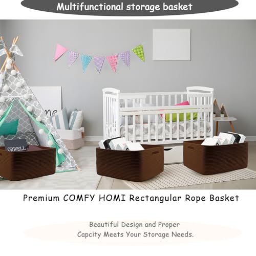 Image of COMFY-HOMI 3 pcs Large Storage Baskets for Shelves, Laundry Basket, Woven Rope Basket, Closet Organizer Bins for Clothes Blanket Towels, Baby Nursery, Gift Toy Baskets, 17 inch x 13 inch x 7.5 inch-