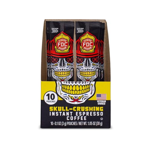 Fire Department Coffee - Skull Crushing Instant Espresso Coffee - Instant Coffee Packets Single Serve - Gives Back to Firefighters - Veteran Owned - Enjoy Hot or Cold (Pack of 10)