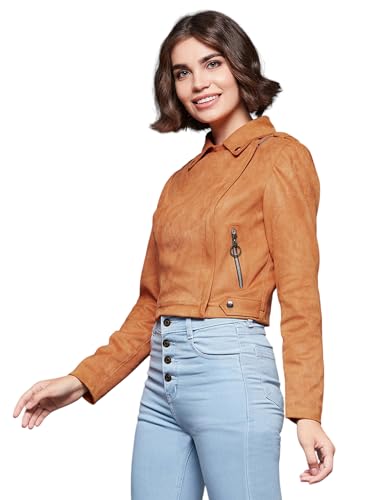 Image of Miss Chase Women's Off White V-Neck Full Sleeves Bomber Cropped Jacket