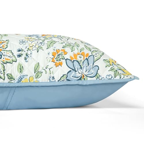 Image of ROYALE LINENS Twin Size 2 pc Quilt Set - Soft Lightweight 100% Microfiber Quilted Set - Printed Bedspread - Quilted Blanket Thin Comforter - Bedding Coverlets for All Seasons (Blue, 1 Quilt- 1 Sham)