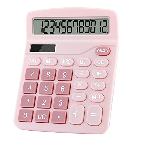 Podokas 01PINK Office Calculators Desktop, 12-Digit Dual Power Cute Calculator With Large Lcd Display Big Button cover