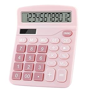 Office Calculators Desktop, 12-Digit Dual Power Cute Calculator with Large LCD Display Big Button for Office Home and School (Pink)