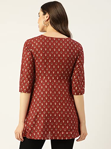 Image of feranoid Floral Print Angrakha 3 Sleeves Flared Kurti