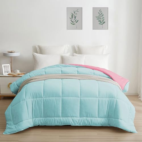 Image of HOME ELEGANCE Comfort Living Microfiber Reversible AC Comforter, 120 GSM, Soft & Cozy, Lightweight Quilt, All Season use, Machine Washable, Queen /Double - 90x100 inches - Candy Sky