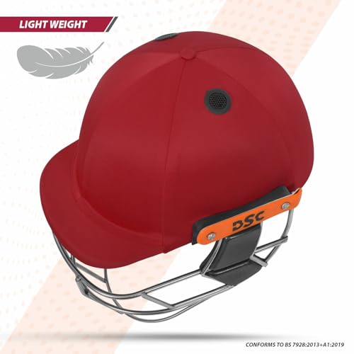 Image of DSC Empra Titanium BSI Approved Professional Cricket Helmet | BS7928 Certified Pro-Standard Hard Ball Helmet with Ultra-Light Titanium Grill & Advanced Shock Absorption | Color: Red | Size: L