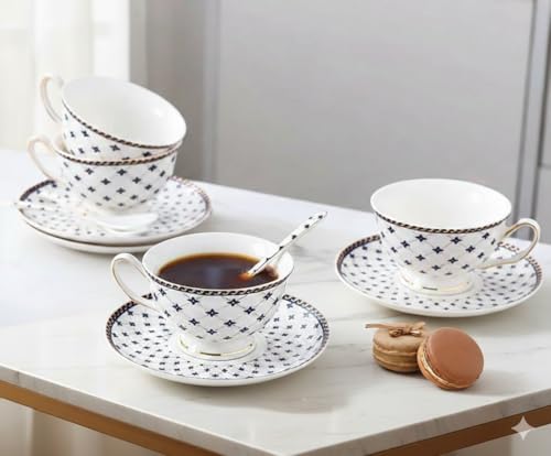 Image of White Cup with Saucer Set of 12 Pcs | Tea /Coffee Cups 180 ml | Microwave & Dishwasher Safe | Bone-Ash Free | Crockery Set Ideal for Daily Use & Gifting, Black