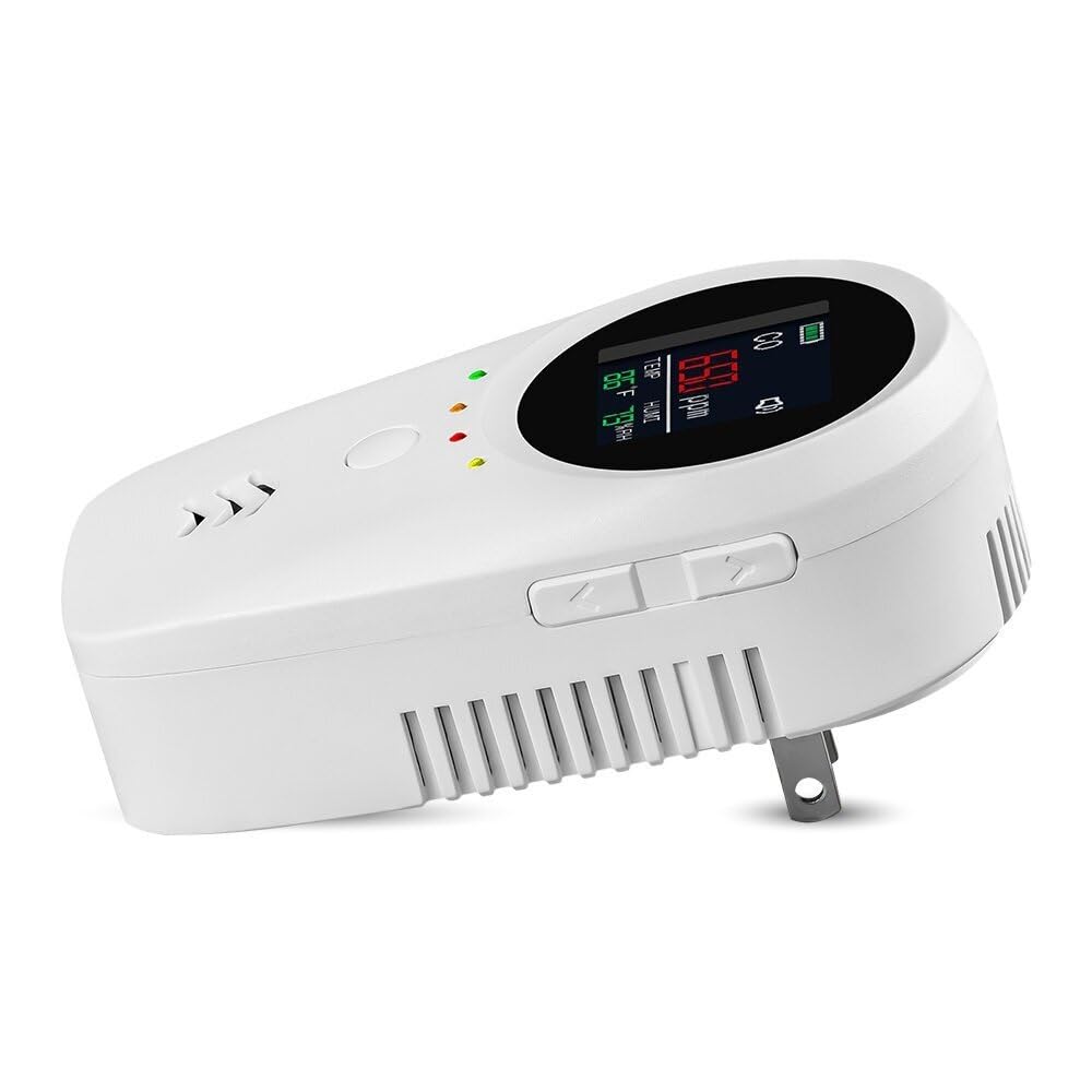 Detector de gas montaje en pared 4 1 con monitor temperatura y humedad CO LPG, batería integrada para oficina casa