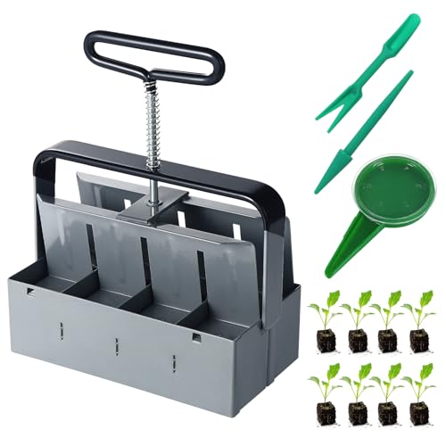 Moendergo Manueller Erdballenpresse，2' Bodenblocker Maker mit Säwerkzeugsätze, Pflanzwerkzeug Set zum Pflanzen, Sämling, Kultivierung, Garten Gewächshaus(8Pcs)