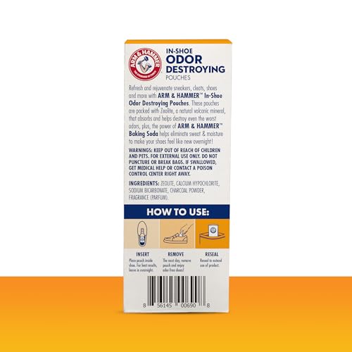 Arm & Hammer In-Shoe Odor Destroying Pouches, Shoe Deodorizer Insert for Reducing Odor and Absorbing Moisture, Smell Eliminator for All Footwear, Gym Bags and Work Boots (4 Pouches) - Image 2