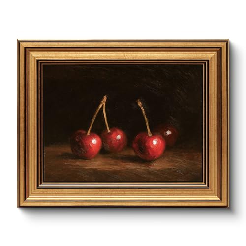 WHASAYART Gold Framed Vintage Wall Art for Living Room, Fruits Painting Prints Shelf Decor for Kitchen, Aesthetic Bedroom Wall Art, Best Gifts for Friends or Family - Cherry 10L x 8W