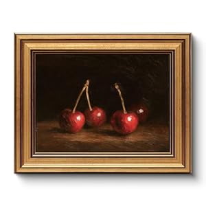 WHASAYART Gold Framed Vintage Wall Art for Living Room, Fruits Painting Prints Shelf Decor for Kitchen, Aesthetic Bedroom Wall Art, Best Gifts for Friends or Family – Cherry 10L x 8W