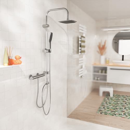 Bundle aus EISL Duschset EASY FRESH, Duschsystem ohne Armatur 2 in 1 mit Regendusche (250 x 200 mm), Chrom DX12006 + EISL CLAUDIO, Mischbatterie Thermostatarmatur, Duscharmatur, CLT168ACR, Chrom