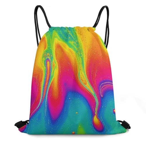 Image of Large Capacity Beam Backpack Drawstring Sack for Basketball Sports Gear Travel Storage Men Women Unisex, Watercolor Fantasy Color Neon Bags