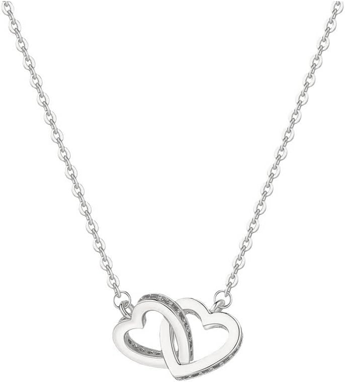 QKEPCY Collier pour Femme Pendentif Coeur En Zircone Cubique Coeur Or Argent en Acier Inoxydable Chaîne Réglable Amour Pendentif Hypoallergénique Anniversaire Saint...