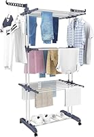 HOMIDEC Airer Clothes Drying Rack,4-Tier Foldable Clothes Hanger Adjustable Large Stainless Steel Garment Laundry Racks for Indoor Outdoor