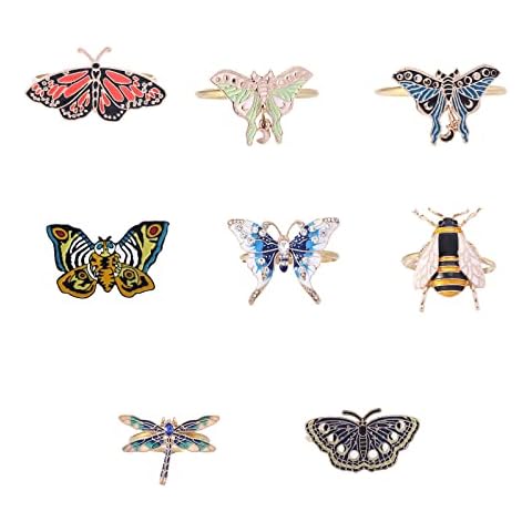 LSFYYDS Butterfly Napkin Ring Set of 8,1.5inch Handmade Bee Holder Ring,Novelty Rings for Dining Table Christmas Thanksgiving Holiday Decoration, Multiple Color, 1.5IN Cover
