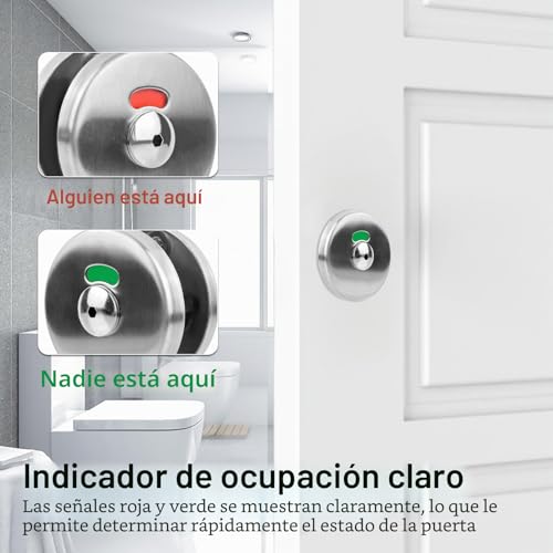 Miniatura 5 de 1 Juego De Pomo Giratorio Cerraduras Puertas, Condena Cerradura De Privacidad Con Pestillo Giratorio, Roseta De Acero Inoxidable Con Indicador De Ocupación Para Puerta Inodoro De Baño
