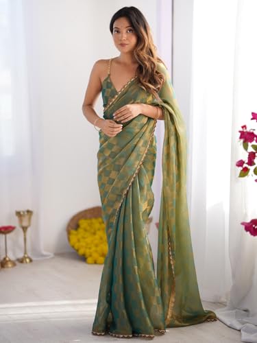 Image of AKHILAM Women's Chiffon Checkered Printed Saree With Unstitched Blouse Piece (AARYAN14602 KR Parent)