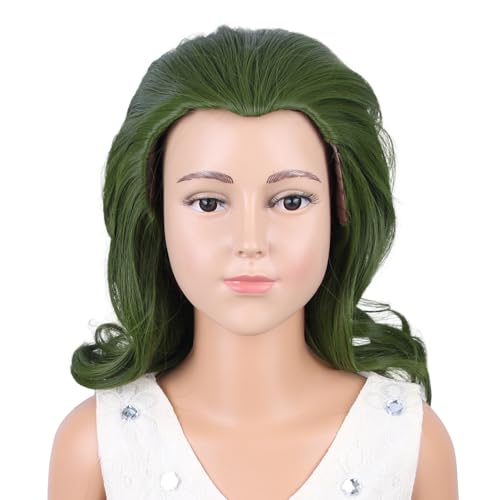 WAVELNM Kids Green Wig Child Short Dark Green Wig Boys Green Curly Wavy Wig Kids Cosplay Wig Synthetic Wigs with Wig Cap