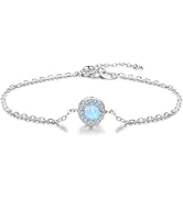 14K White Gold Opal Bracelet for Women,Dainty Opal and Moissanite Halo Chain Bracelet,Fashion