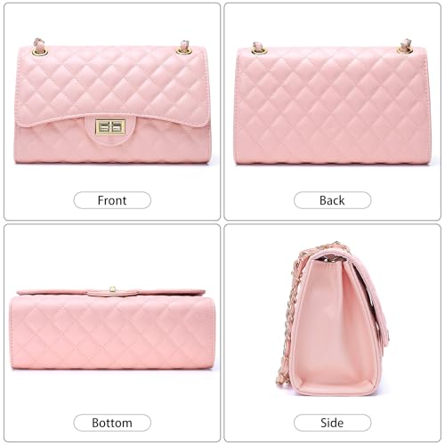 Image of Quilted Leather Crossbody Bags for Women Trendy Ladies Shoulder Purse Satchel HandBag with Chain Strap