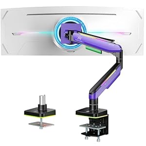 ARES WING Monitor Halterung Gaming für 17-49 Zoll Bildschirme–Curved & UltraWide, RGB Schwerlast Monitorarm Monitorständer Ladung bis zu 20 kg, VESA 75/100 mm (Lila)