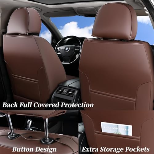 Image of Coverado Car Seat Covers Full Set, Front Seat Cover and Back Seat Covers for Cars, Faux Leather Waterproof Seat Covers, Car Seat Protectors, Automotive Seat Covers Universal for Most Vehicles Coffee