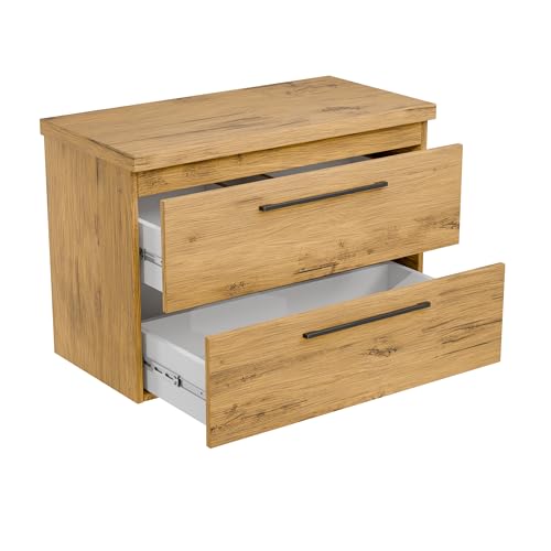 paplinskimoebel - Girona Meuble sous-lavabo avec embout, 80 cm de large, meuble de salle de bain avec plan de travail, meuble bas pour lavabo à poser, meuble bas en bois - Chêne Lancelot