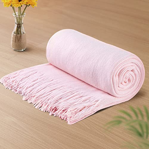 Vonty Pink Knitted Throw Blanket with Tassels Fringe, 60x80 Acrylic by Vonty - Used condition - US$26.14