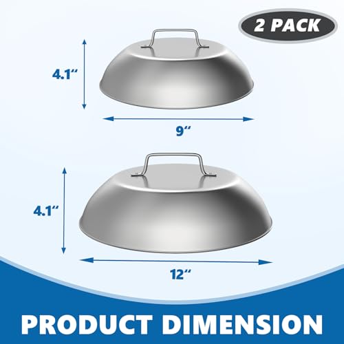 Image of SafBbcue 2 Sets Flat Top Grill Accessories - 12 inch & 9 inch Cheese Melting Dome Basting Cover for Blackstone, Pitboss, Pizza Oven /Wok - Metal Dome for Grill Cooking