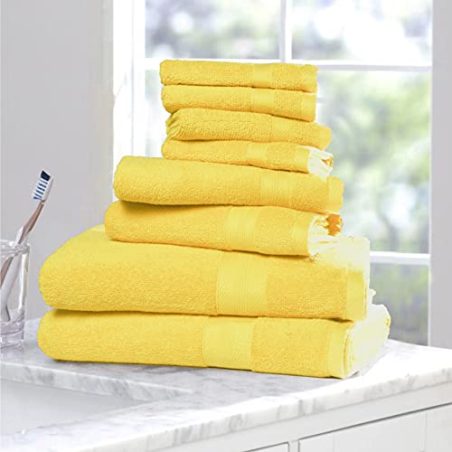 Boutiquo 8 Piece Towel Set 100% Ring Spun Cotton, 2 Bath Towels 27X54, 2 Hand Towels 16X28 And 4 Washcloths 13X13 - Ultra Soft Highly Absorbent Machine Washable Hotel Spa Quality - Yellow #TOP4