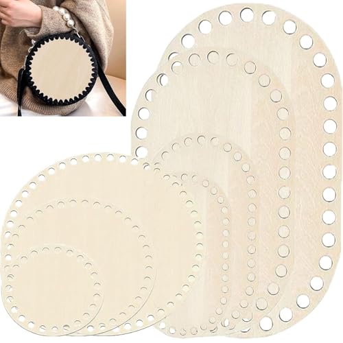 7 Stück Korbboden zum Häkeln, Naturholzkorbboden Holzboden für Häkelkorbfür Holzböden zum Häkeln für DIY Korb Webbedarf Heimdekoration Kunsthandwerk 10/15/20/25/30cm (Ovaler/Rund)