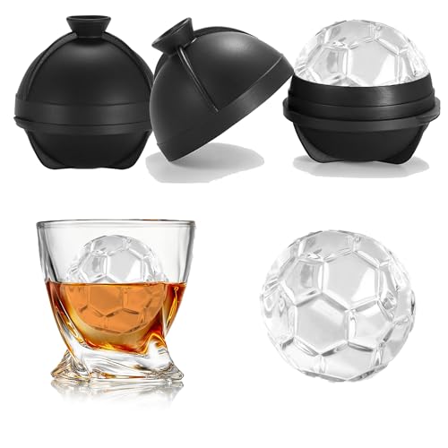 Nax Caki 3D Soccer Ice Cube Molds, Novelty Soccer Gifts Stuff for Men, 2.5" Large Silicone Round Ball Ice Cube Tray for Cocktails,Bourbon,Brandy, Whiskey