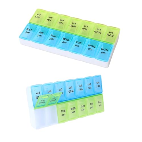 JIIJCAAC 7-Day Pill Box - Pill Boxes 7 Day 2 Times A Day-Daily Medication Pill Organiser Tablet Tablet Organiser for Travel (Blue-Green)