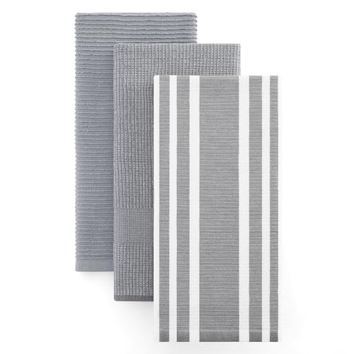 Image of Homaxy Premium Kitchen Towels(18 inchx 28 inch, 3 Pack), Large Cotton 380 GSM Kitchen Hand Towels, Soft and Absorbent Terry Dish Towels, Multipurpose Tea Towel Set with Hanging Loop, Grey