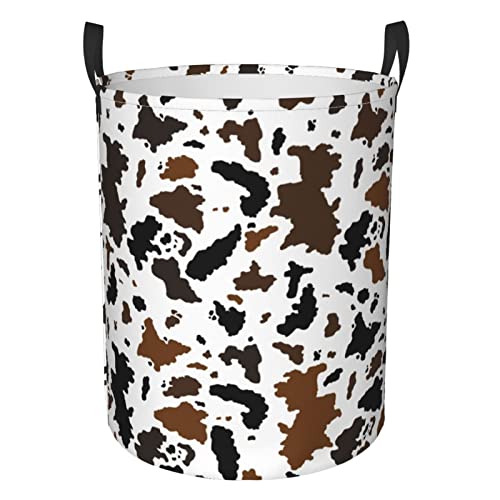 Circular Dirty Clothes Hamper Organizer Pack Black And Brown Cow Print Large Laundry Basket Storage Bag With Handles Collapsible Washing Bin For Home College Dorm Medium #TOP17