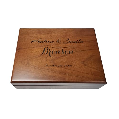 Engraved Wooden Keepsake Box, Personalized Memory, Large Wooden Box with Hinged Lid, Wedding Gift Box for Couple, Custom Memory Box