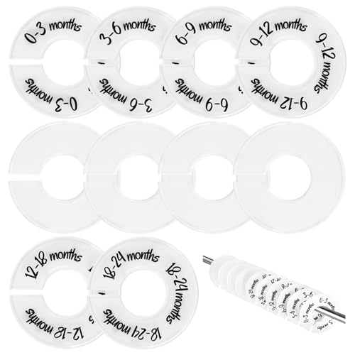 Sukh Size Baby Closet Dividers - Plastic Unisex Baby Clothes Organizers Shelf Tags Labels for Kids Hangers Clothing Rack Boy Girl Nursery Must Haves Supplies Newborn to 24 Months Set for 10PCS