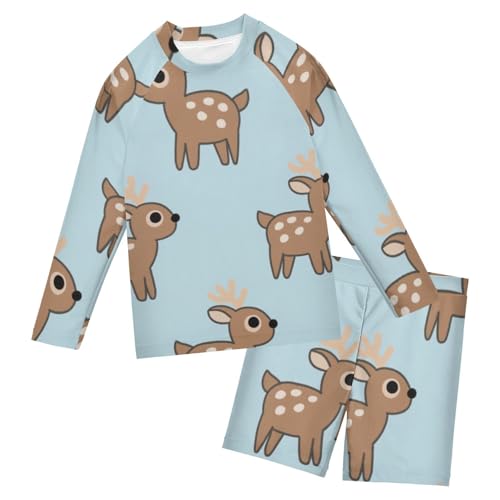 Traje de baño de dos piezas infantil con estampado de ciervo manga larga anti UV