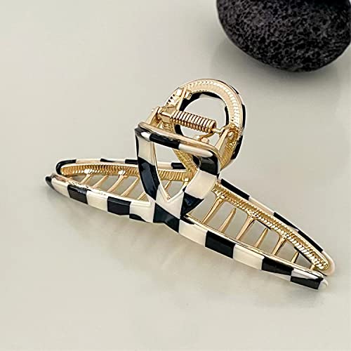 Hair Claw Clips Big Hair Claw Butterfly Hair Claw For Women Acetate Metal Hair Clamps 4.7" Large Hair Accessories For For Long Thick Hair 1 Pcs (Black&White Checker) #TOP3
