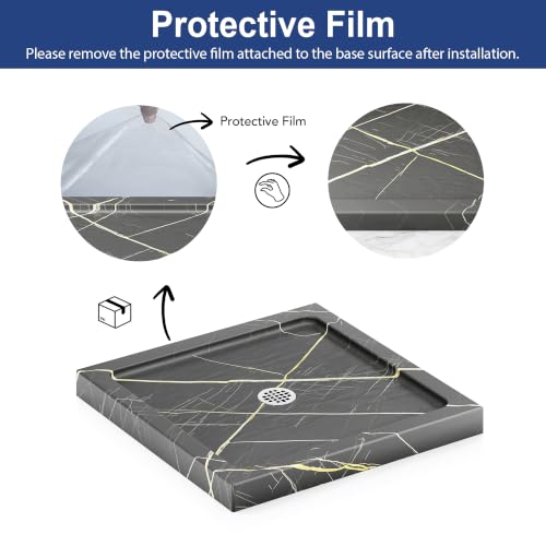 Image of KPUY 32'' L X 32'' W Shower Base Pan with Center Drain, Blackish-gray