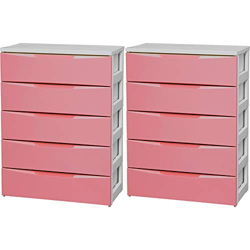 カラーコーディネートチェスト ワイド 5段 COD-725 ホワイト/ピンク 2個セット