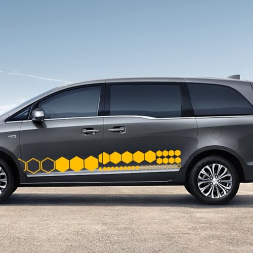 Image of 52 PCS Car Honeycomb Decals Vinyl Hexagonal Graphics Sticker Car Body Side Sticker Car Exterior Decor Accessories Universal for Car,Truck, SUV, RV (Yellow)