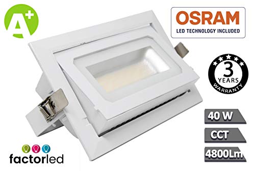 Preisvergleich Produktbild FactorLED Flutlichtstrahler LED 36W rechteckig 120o Einbaubar Innenbeleuchtung Ideal für Haushalte, Dimable, verschiedene Farbtemperaturen [Energieeffizienzklasse A+] Kaltweiß