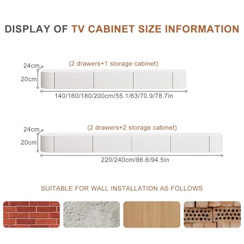 Meuble TV flottant blanc 140cm avec rangement et console murale - 2