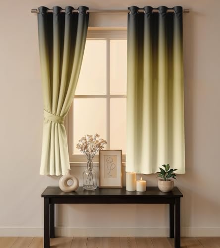 Image of Ultimate Trends Room Darkening Ombre Curtain | Polyester Gradient | Room Doors and Window| 9 FEET Pack of 1,Charcoal Sand
