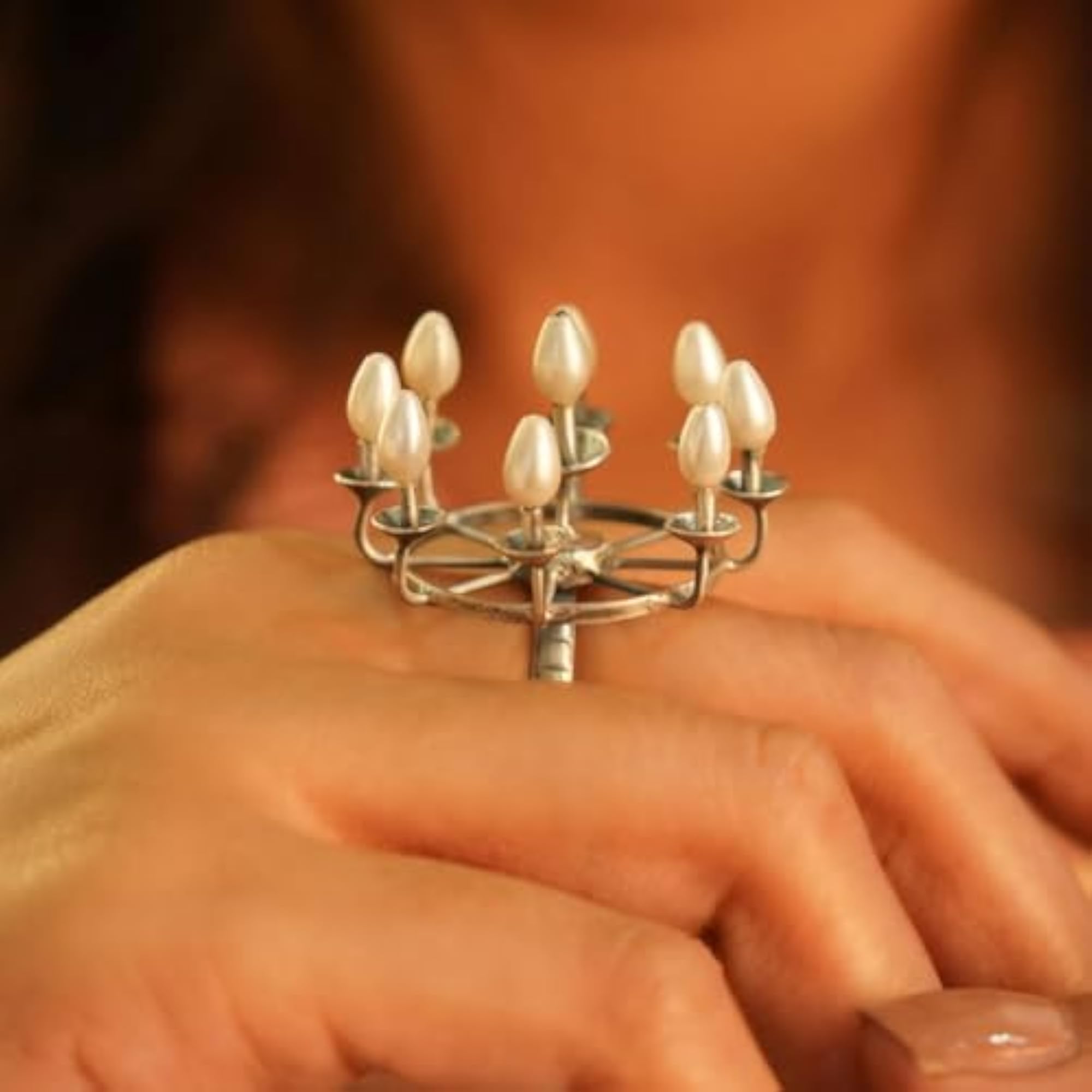 Women's Adjustable 925 Silver Scintillating Lamp Statement Ring