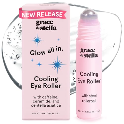 grace & stella Under Eye Brightener with Cooling Metal Rollerball – Ceramide & Caffeine Eye Cream for Puffy Eyes – Travel Size Toiletries – Vegan Skincare (15ml / 0.51floz)