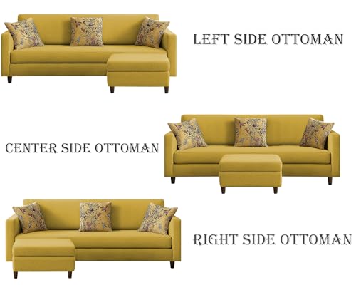 Image of Casaliving Premium Lifestyle Fabric 5 Seater L Shape Sofa Set 4 Seater Modern Sofa Set & Ottoman for Living Room (Yellow Color)